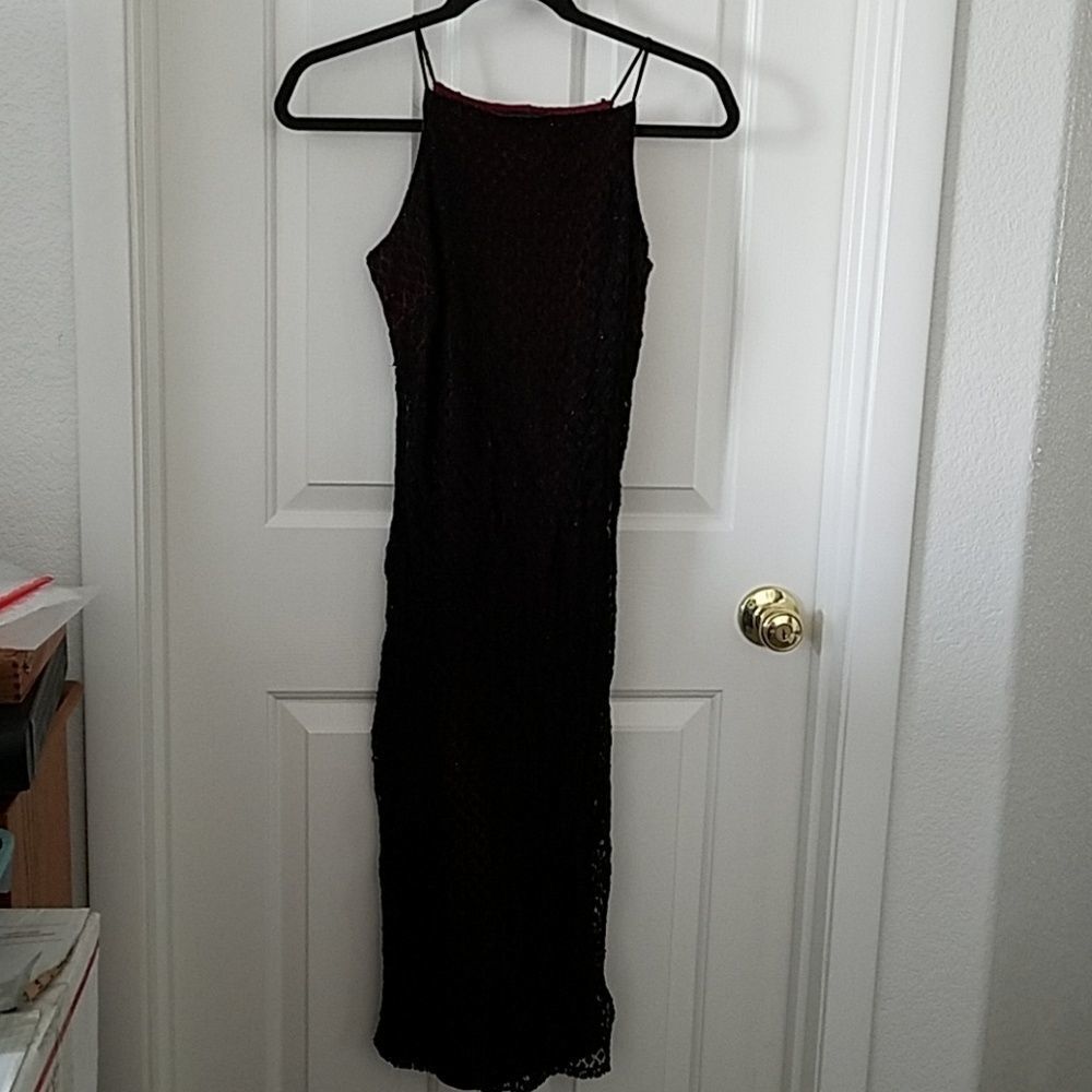 Cement Women’s Spaghetti Strap Maxi Dress Black/Red Lace Formal Evening Size L